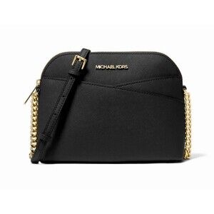 New Michael Kors Jet Set Travel Medium Dome Crossbody Leather Black